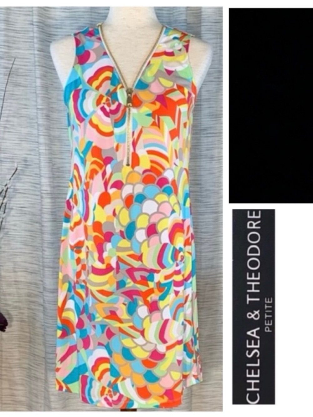 NWT Chelsea & Theodore multicolored abstract sleeveless shift dress.